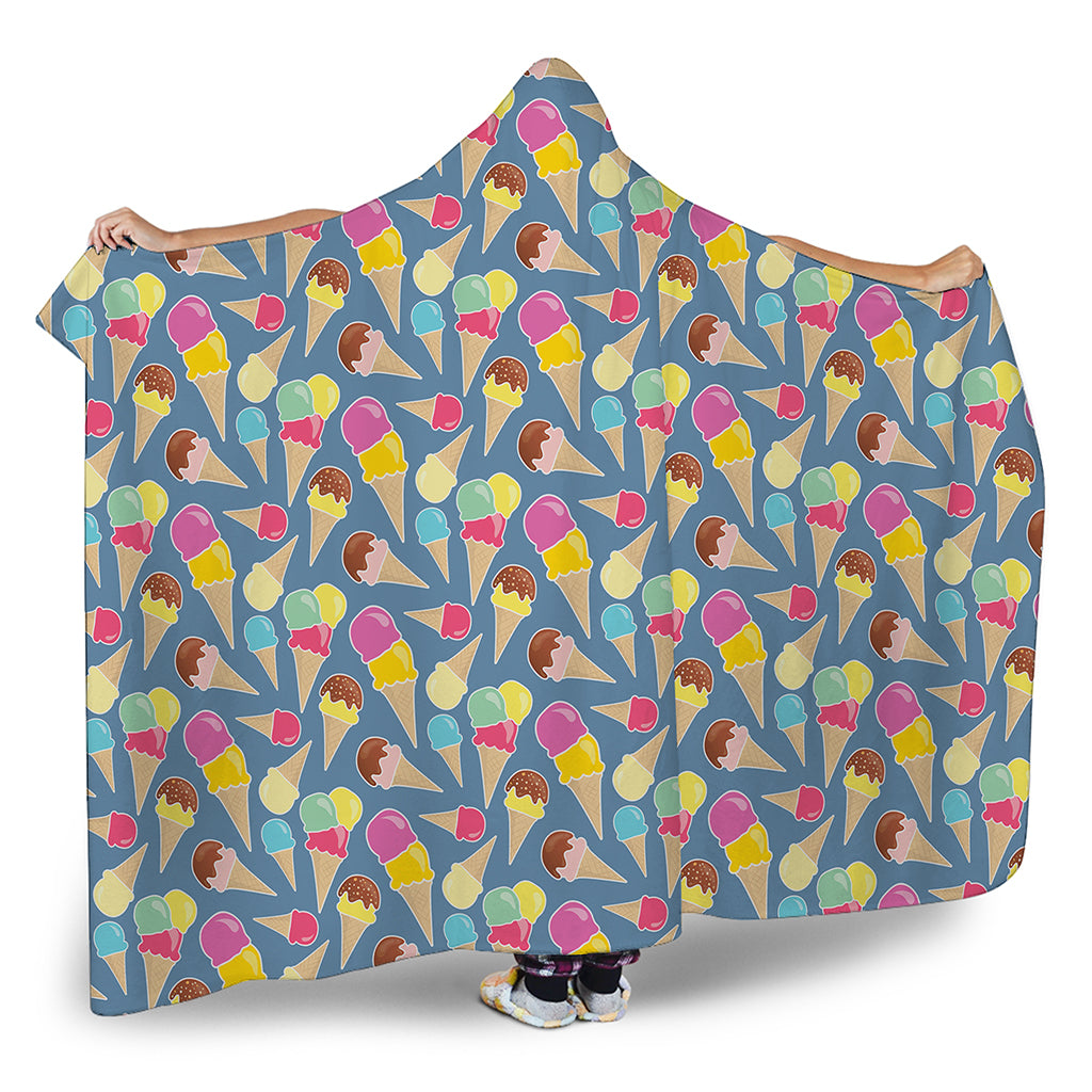 Colorful Ice Cream Pattern Print Hooded Blanket