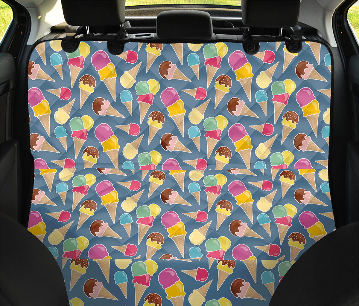 Colorful Ice Cream Pattern Print Pet Car Back Seat Cover