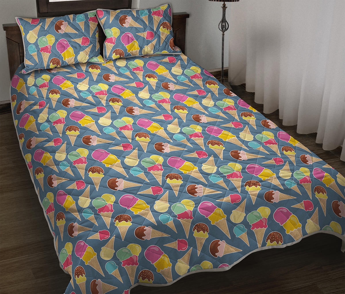 Colorful Ice Cream Pattern Print Quilt Bed Set