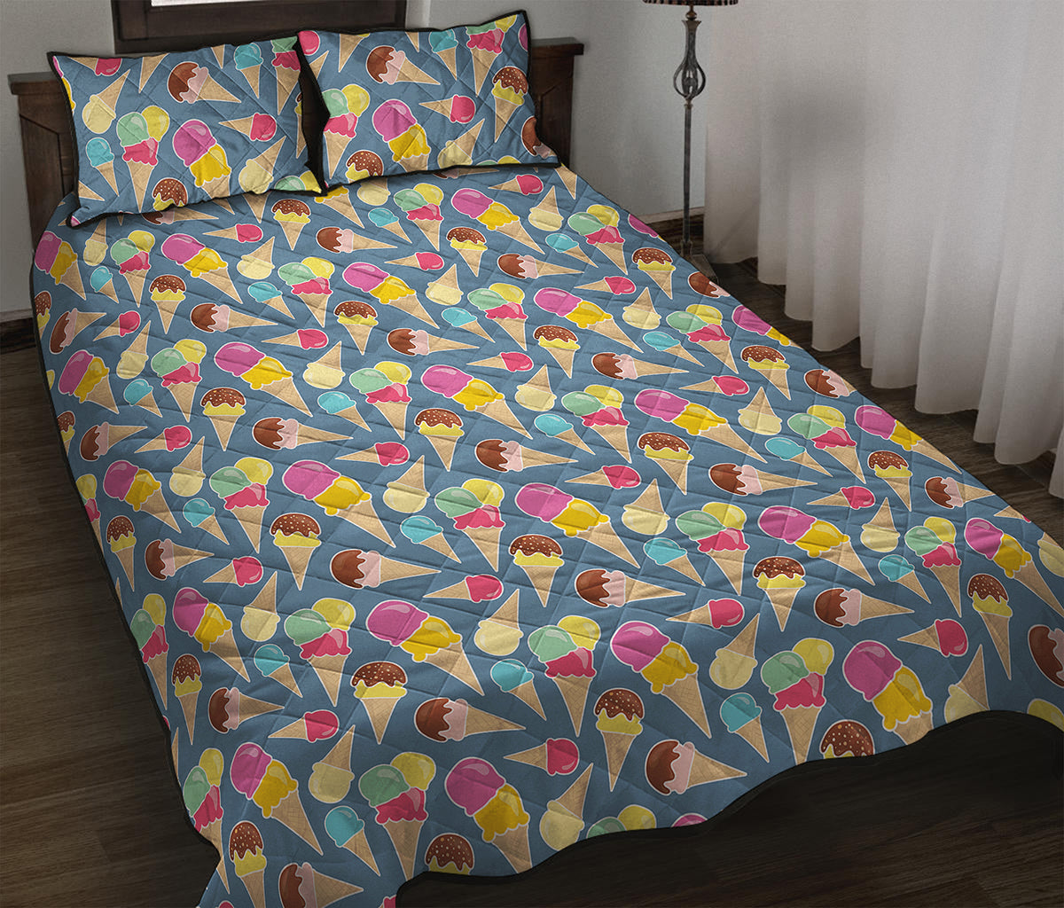 Colorful Ice Cream Pattern Print Quilt Bed Set