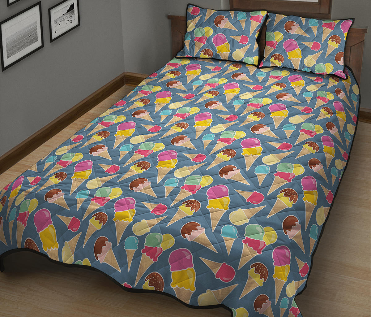 Colorful Ice Cream Pattern Print Quilt Bed Set