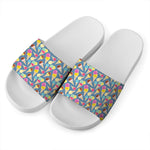 Colorful Ice Cream Pattern Print White Slide Sandals