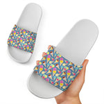 Colorful Ice Cream Pattern Print White Slide Sandals