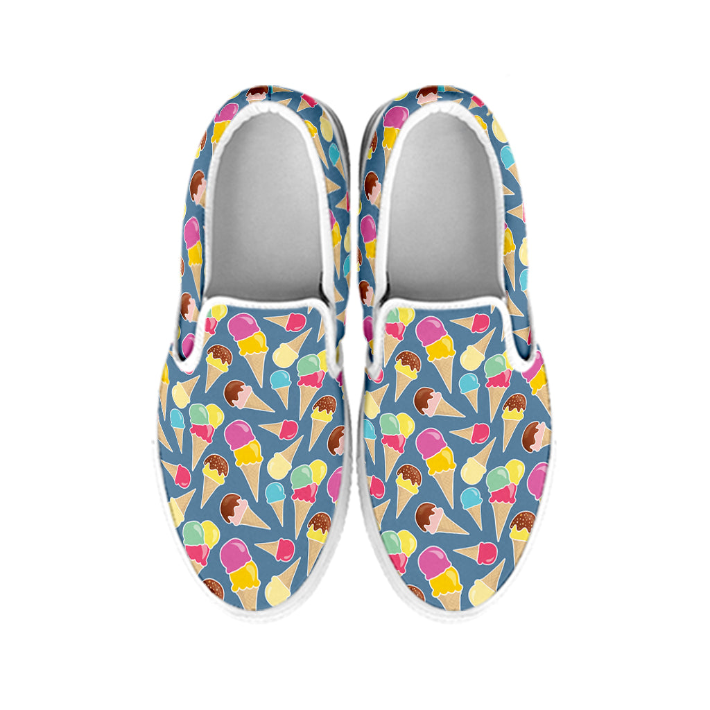 Colorful Ice Cream Pattern Print White Slip On Shoes