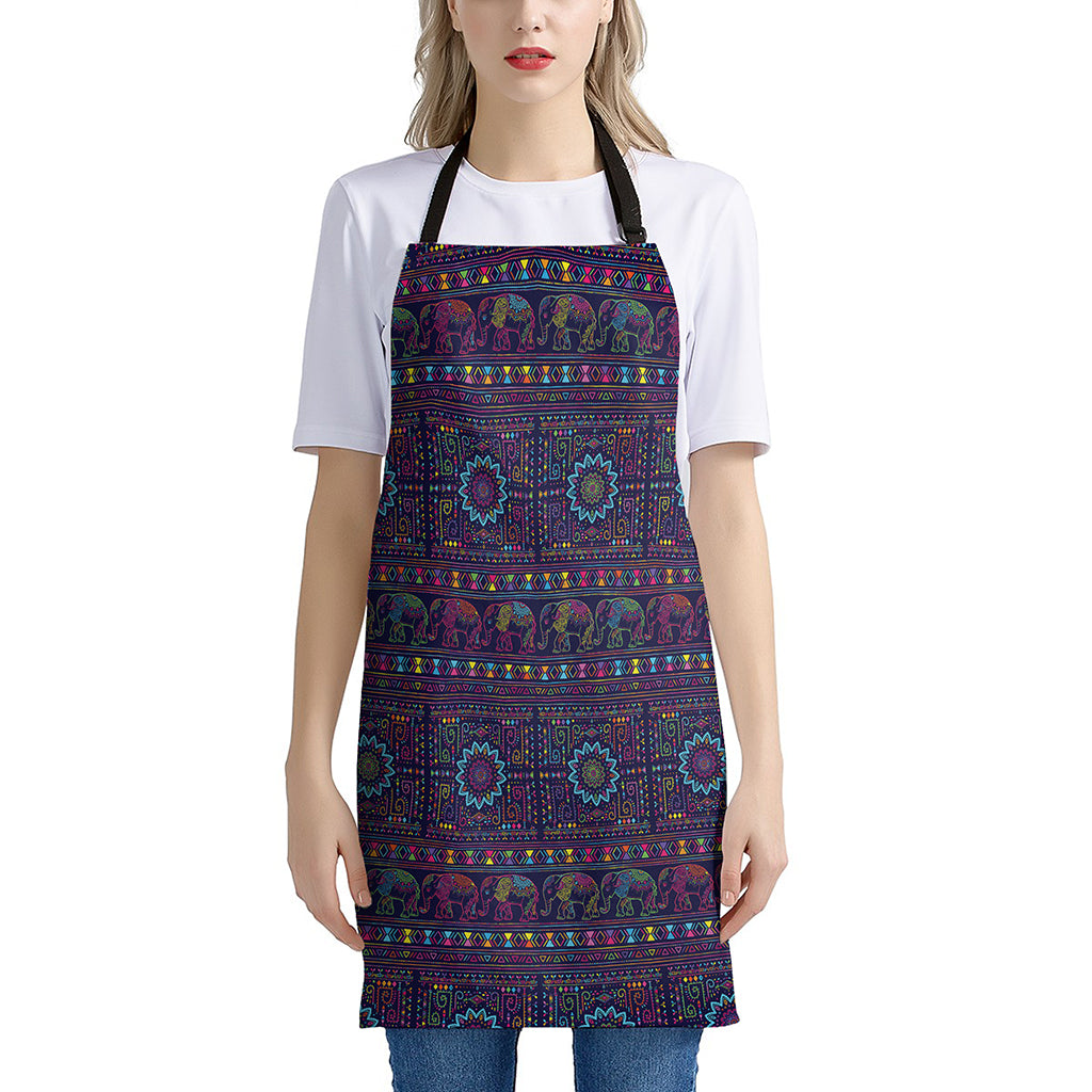 Colorful Indian Elephant Pattern Print Apron