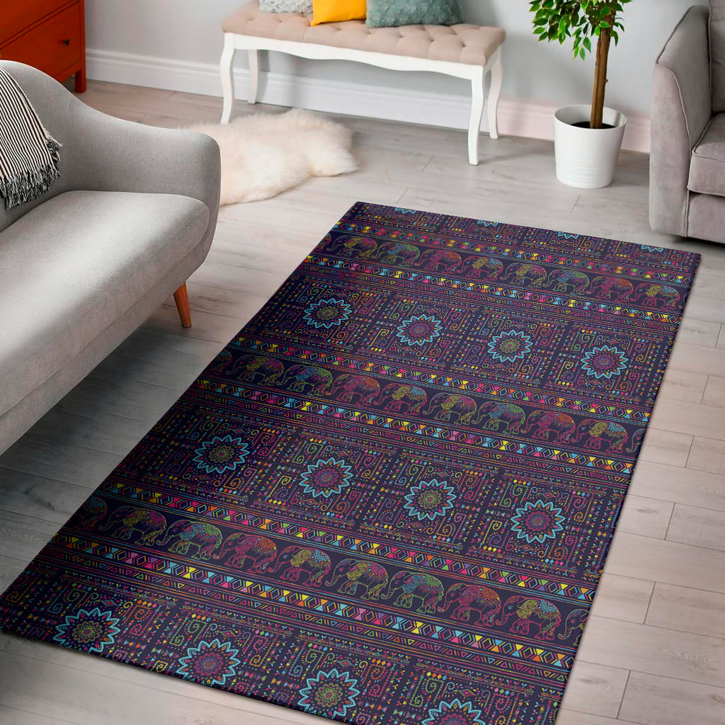 Colorful Indian Elephant Pattern Print Area Rug