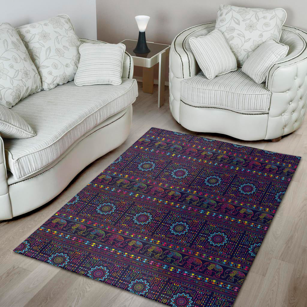 Colorful Indian Elephant Pattern Print Area Rug