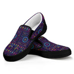 Colorful Indian Elephant Pattern Print Black Slip On Shoes