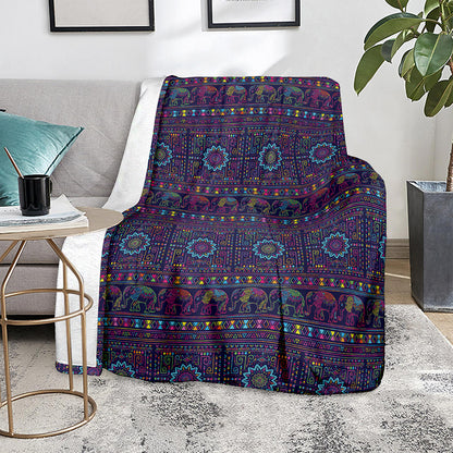 Colorful Indian Elephant Pattern Print Blanket