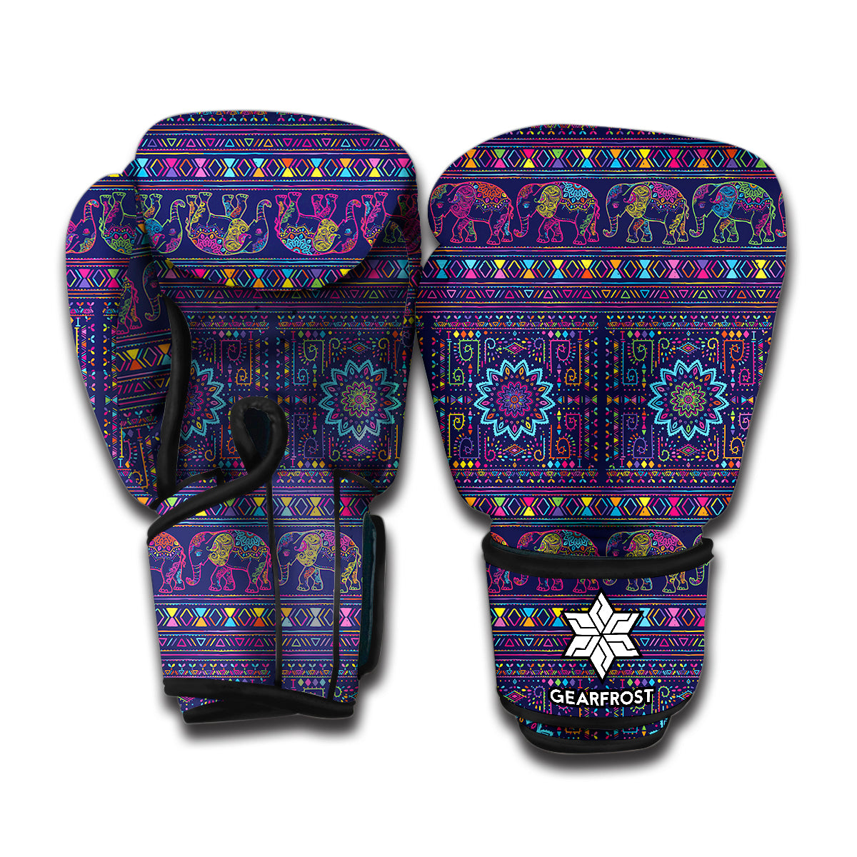 Colorful Indian Elephant Pattern Print Boxing Gloves