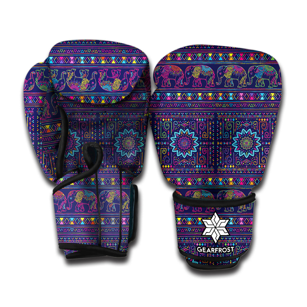 Colorful Indian Elephant Pattern Print Boxing Gloves