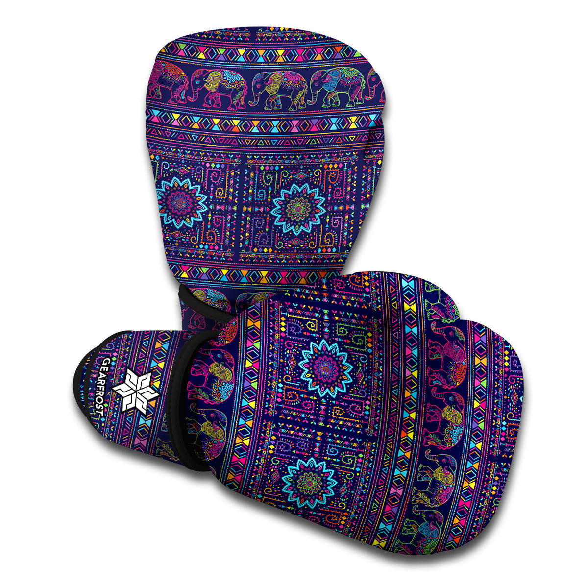 Colorful Indian Elephant Pattern Print Boxing Gloves