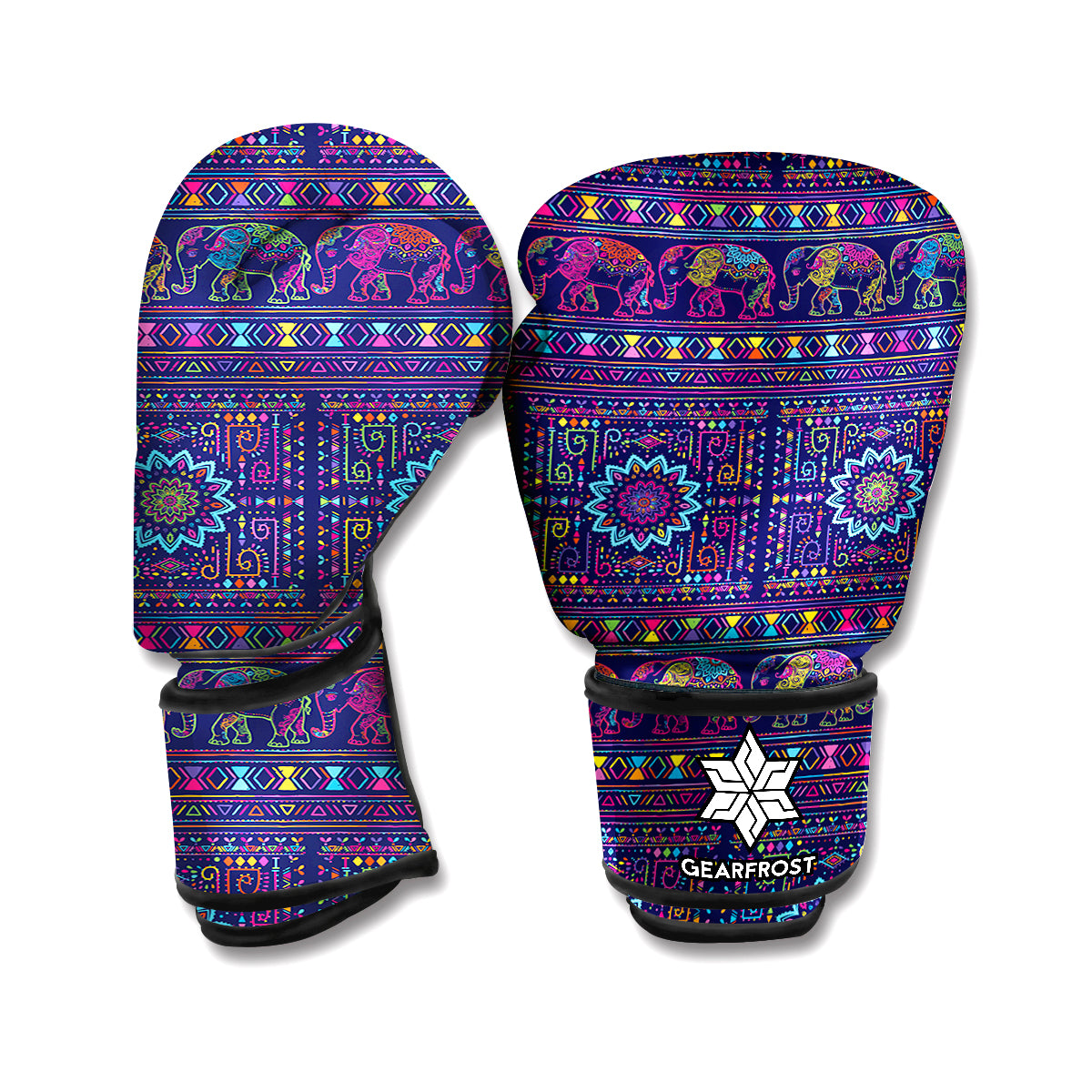 Colorful Indian Elephant Pattern Print Boxing Gloves