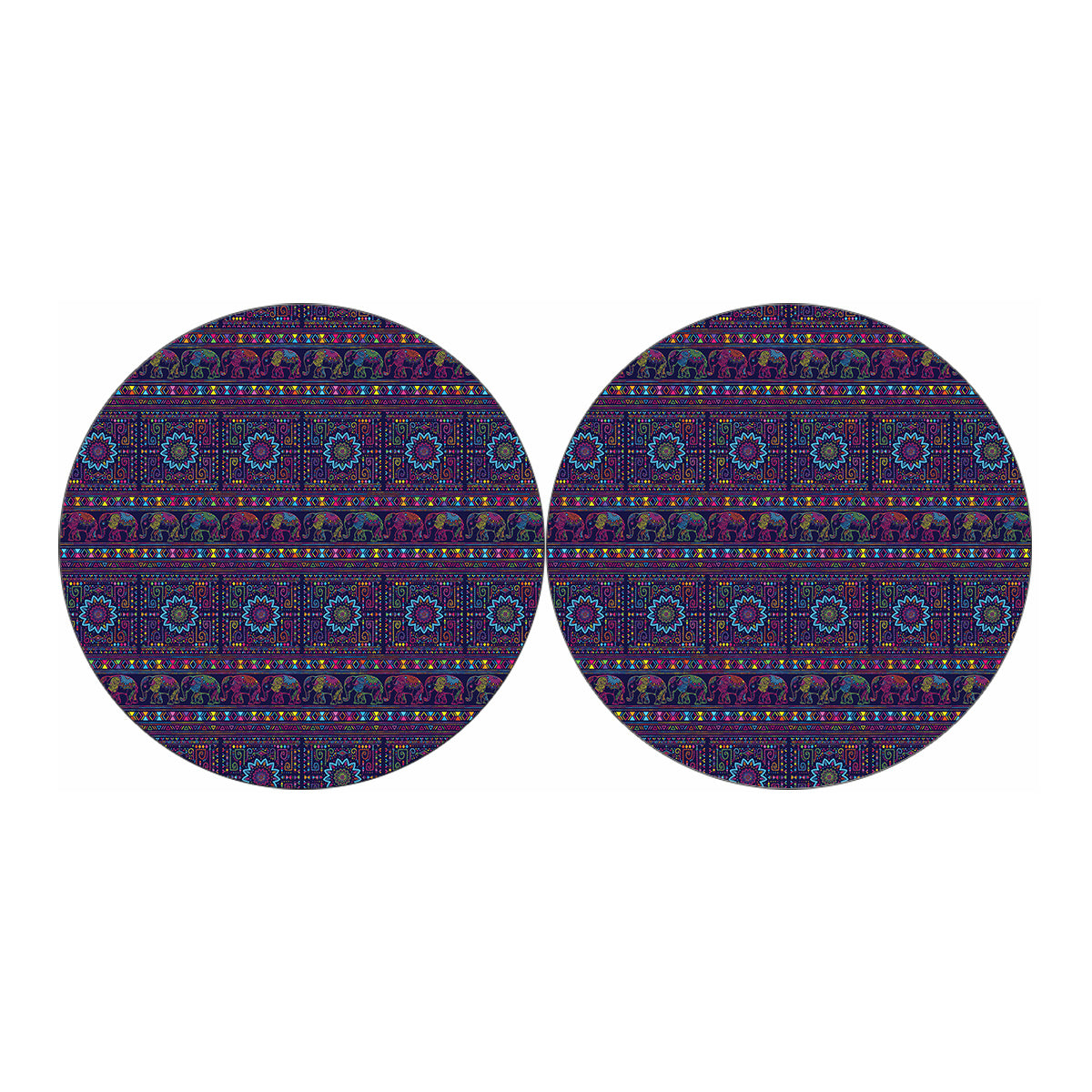 Colorful Indian Elephant Pattern Print Car Coasters