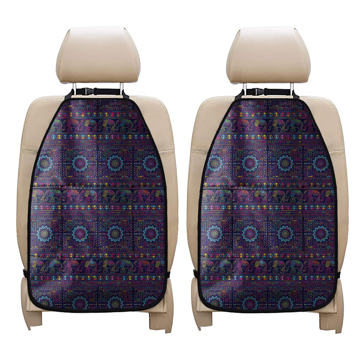 Colorful Indian Elephant Pattern Print Car Seat Organizers