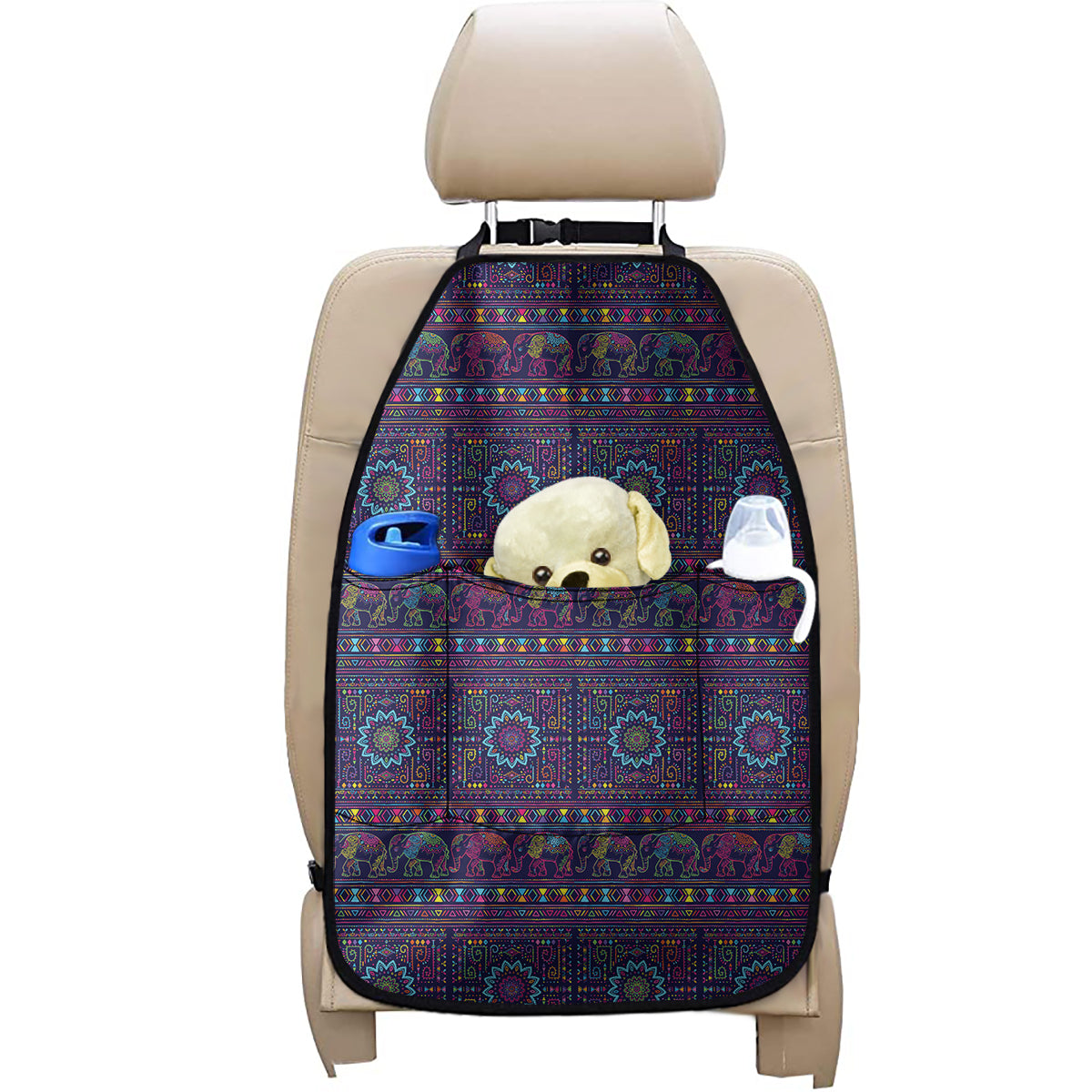 Colorful Indian Elephant Pattern Print Car Seat Organizers