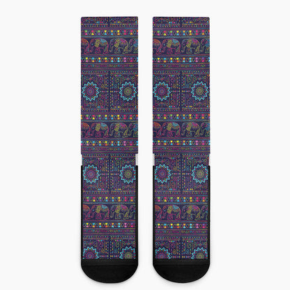 Colorful Indian Elephant Pattern Print Crew Socks