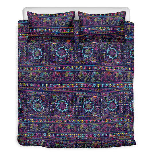 Colorful Indian Elephant Pattern Print Duvet Cover Bedding Set