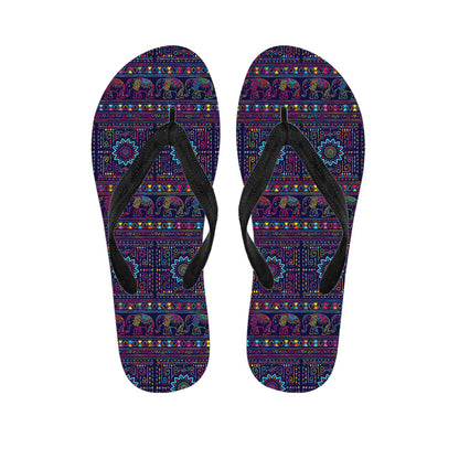 Colorful Indian Elephant Pattern Print Flip Flops