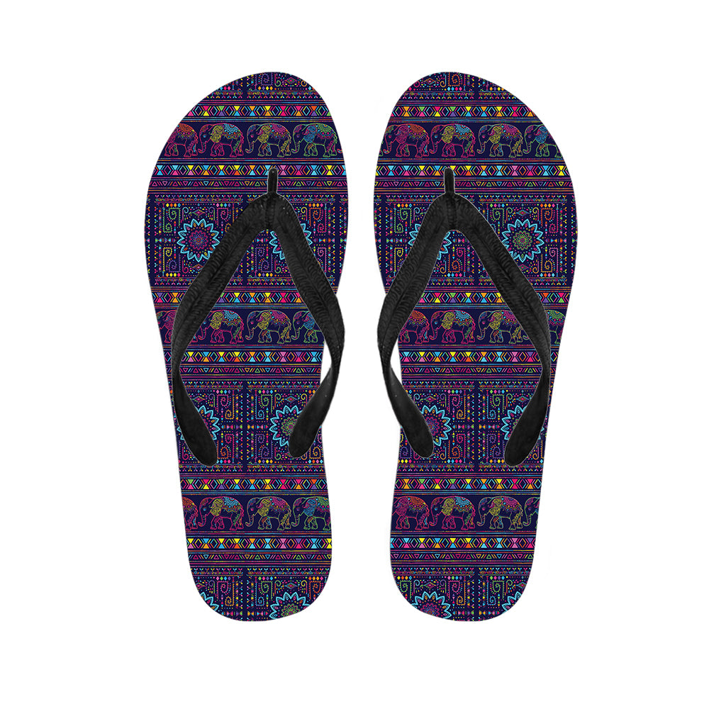 Colorful Indian Elephant Pattern Print Flip Flops