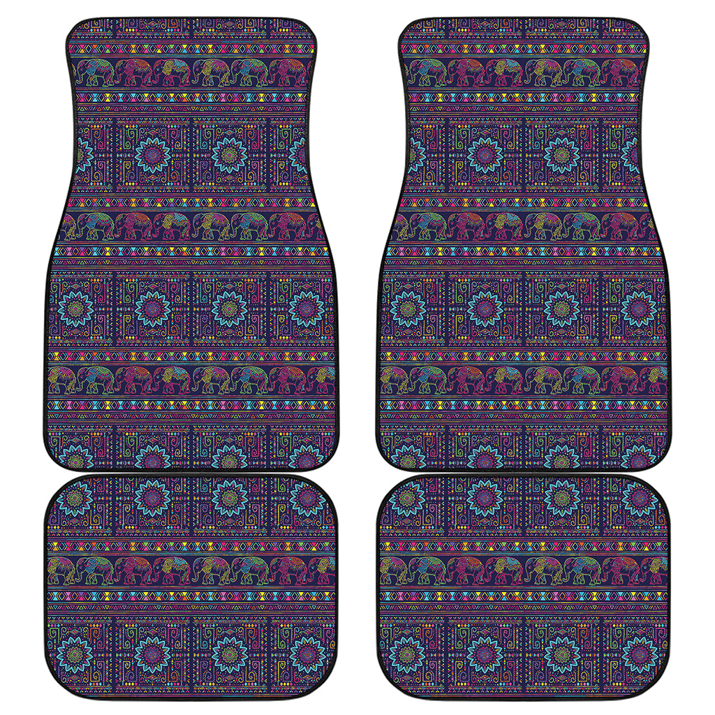 Colorful Indian Elephant Pattern Print Front and Back Car Floor Mats