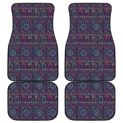 Colorful Indian Elephant Pattern Print Front and Back Car Floor Mats
