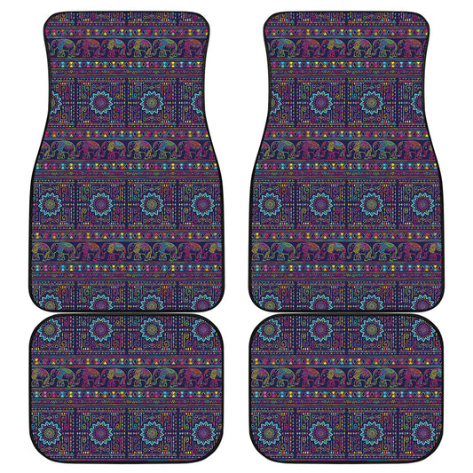 Colorful Indian Elephant Pattern Print Front and Back Car Floor Mats