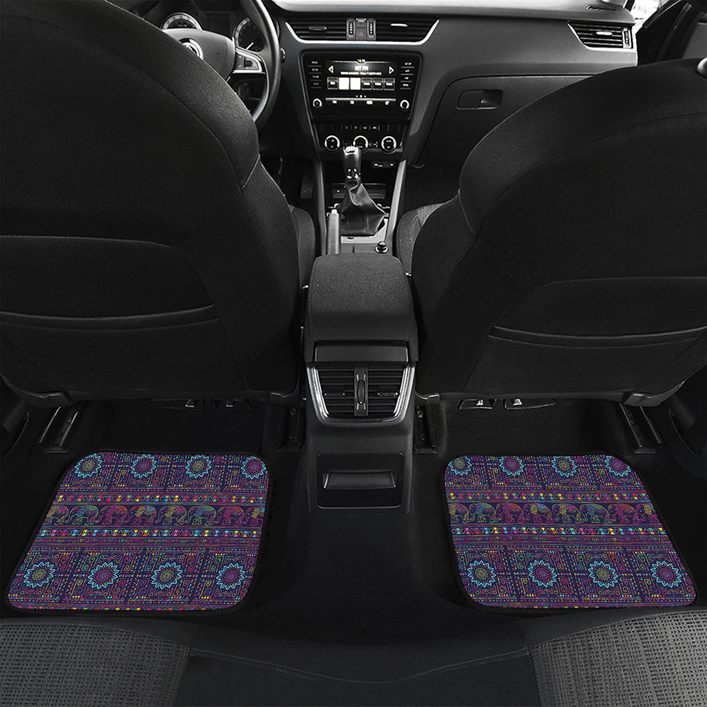 Colorful Indian Elephant Pattern Print Front and Back Car Floor Mats
