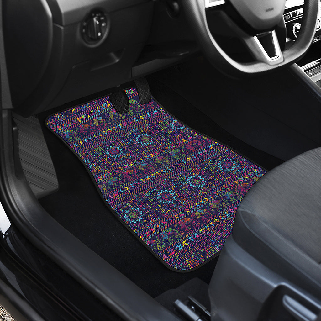 Colorful Indian Elephant Pattern Print Front and Back Car Floor Mats
