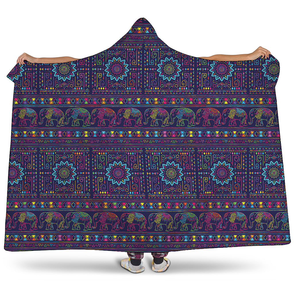 Colorful Indian Elephant Pattern Print Hooded Blanket