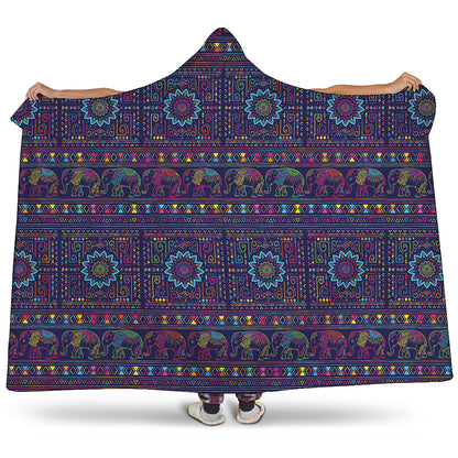 Colorful Indian Elephant Pattern Print Hooded Blanket