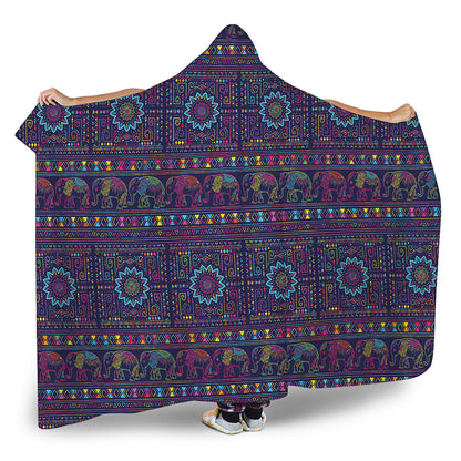 Colorful Indian Elephant Pattern Print Hooded Blanket