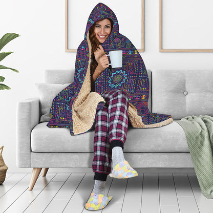 Colorful Indian Elephant Pattern Print Hooded Blanket