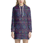 Colorful Indian Elephant Pattern Print Hoodie Dress