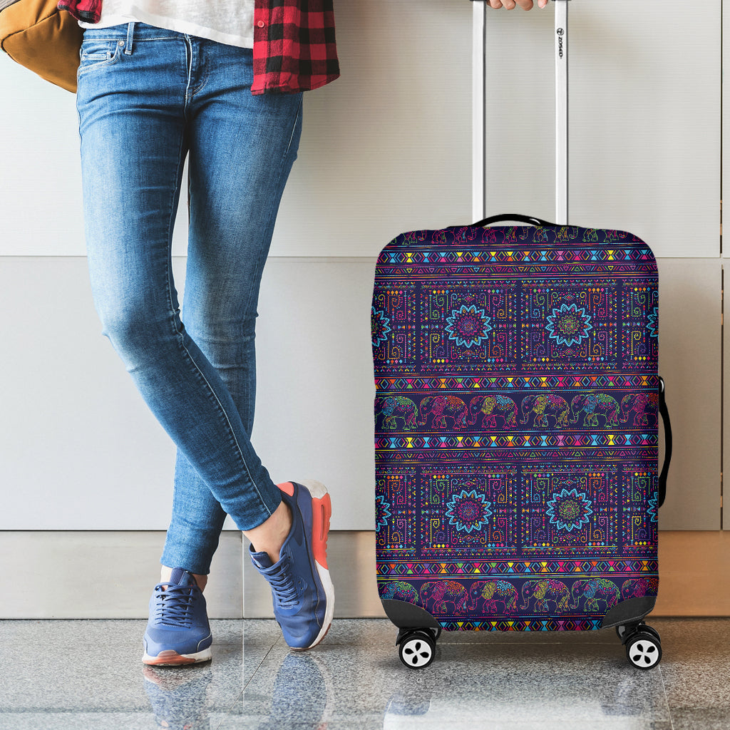 Colorful Indian Elephant Pattern Print Luggage Cover
