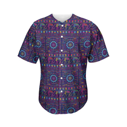 Colorful Indian Elephant Pattern Print Men's Baseball Jersey