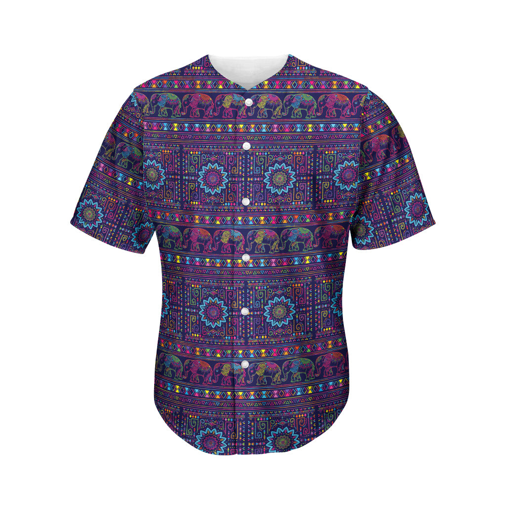 Colorful Indian Elephant Pattern Print Men's Baseball Jersey