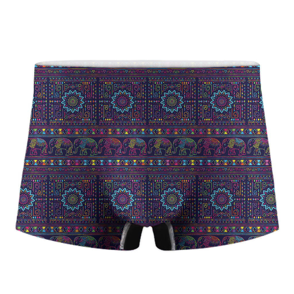 Colorful Indian Elephant Pattern Print Men's Boxer Briefs
