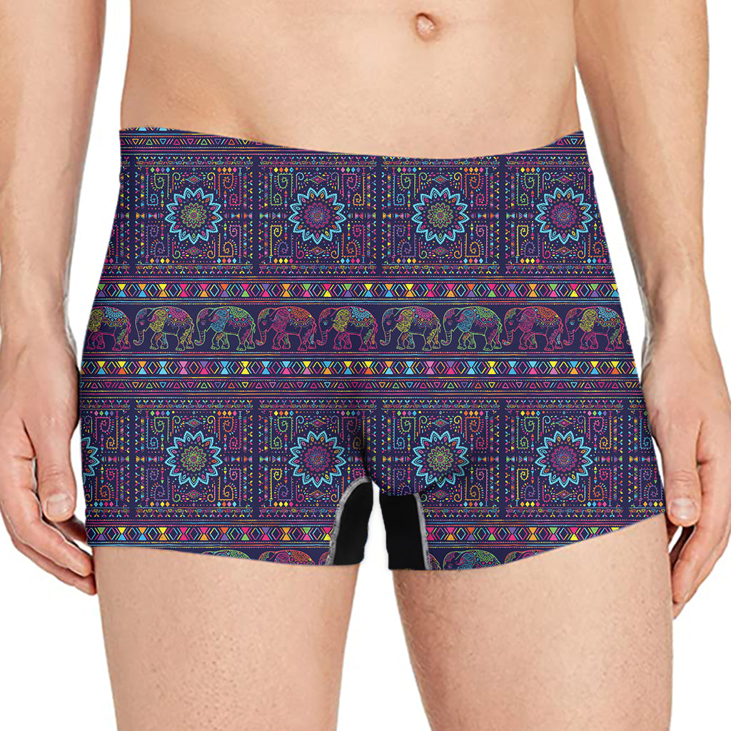 Colorful Indian Elephant Pattern Print Men's Boxer Briefs