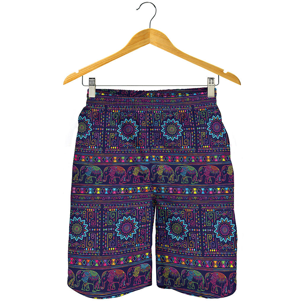 Colorful Indian Elephant Pattern Print Men's Shorts