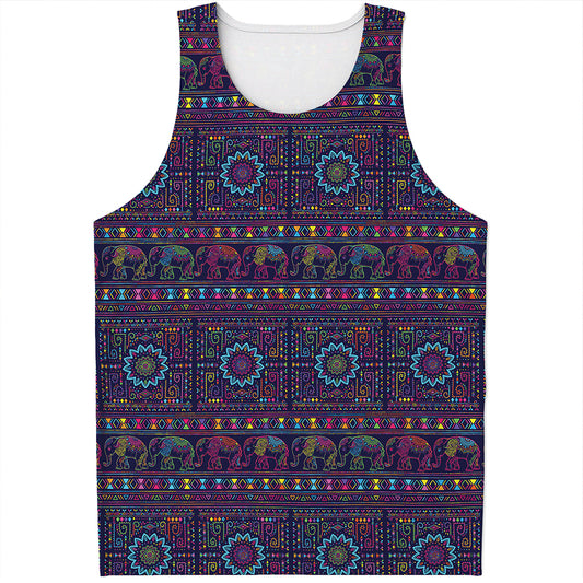 Colorful Indian Elephant Pattern Print Men's Tank Top