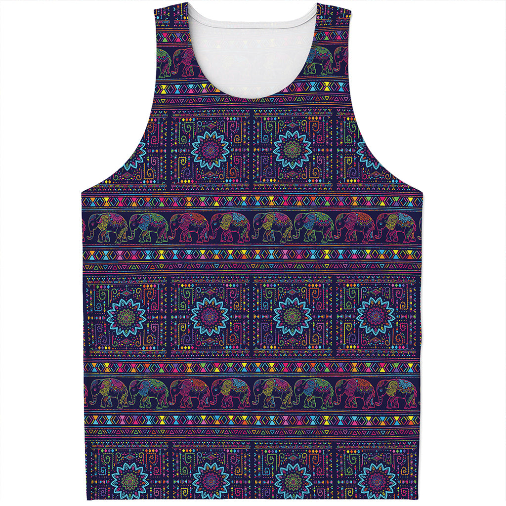 Colorful Indian Elephant Pattern Print Men's Tank Top