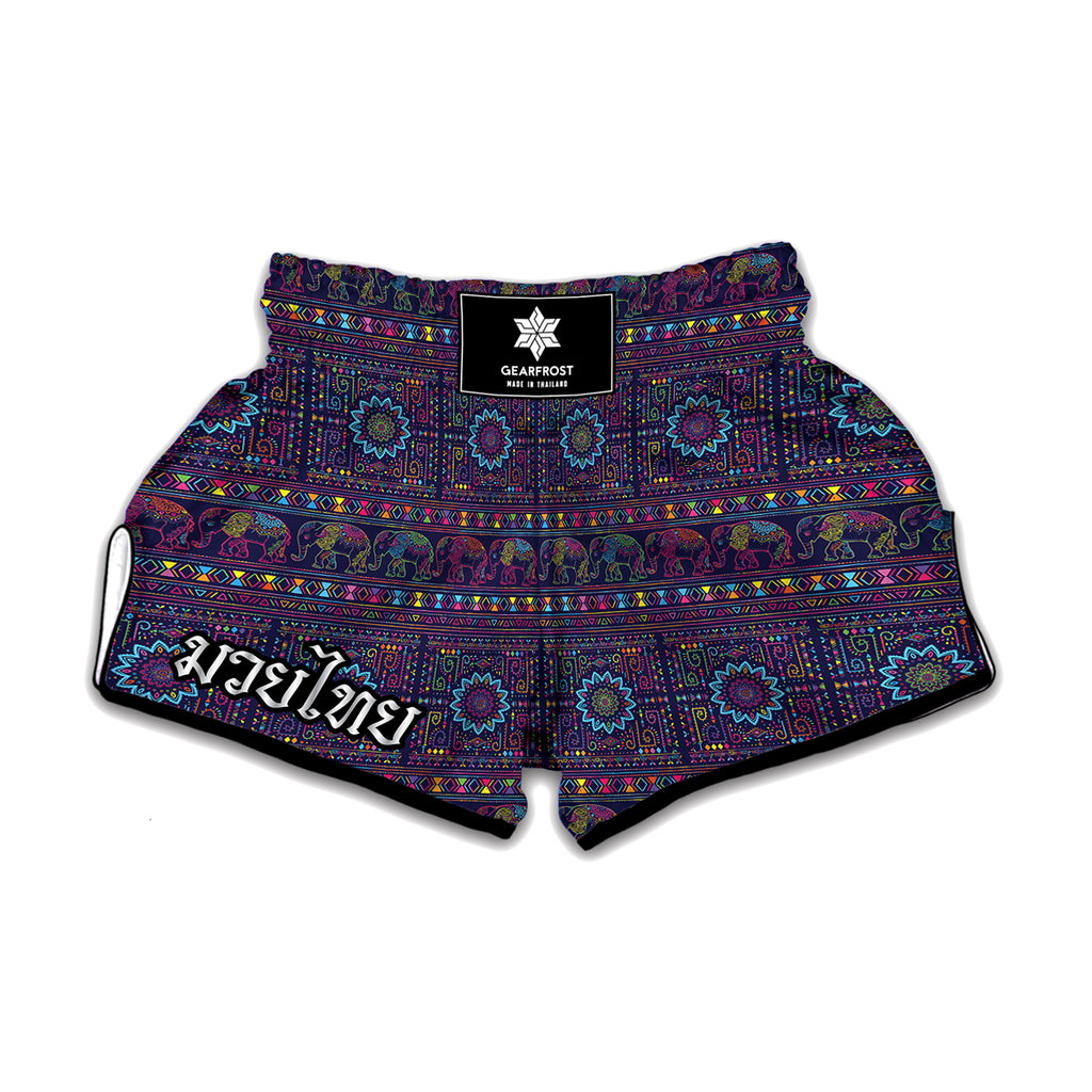 Colorful Indian Elephant Pattern Print Muay Thai Boxing Shorts