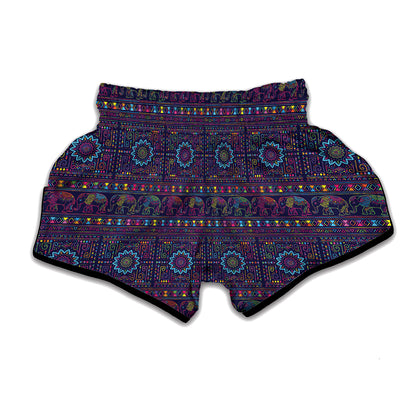 Colorful Indian Elephant Pattern Print Muay Thai Boxing Shorts