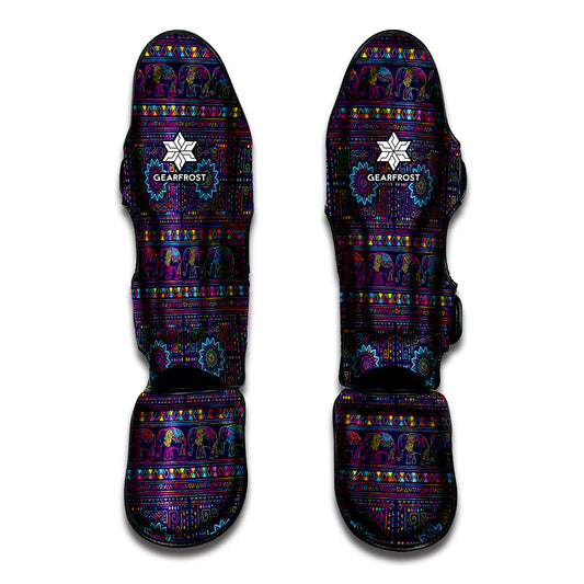Colorful Indian Elephant Pattern Print Muay Thai Shin Guard