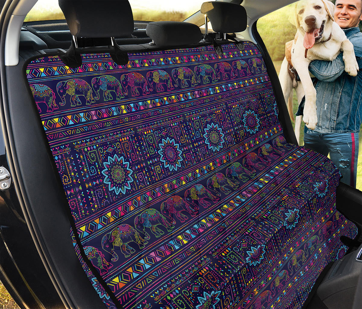 Colorful Indian Elephant Pattern Print Pet Car Back Seat Cover