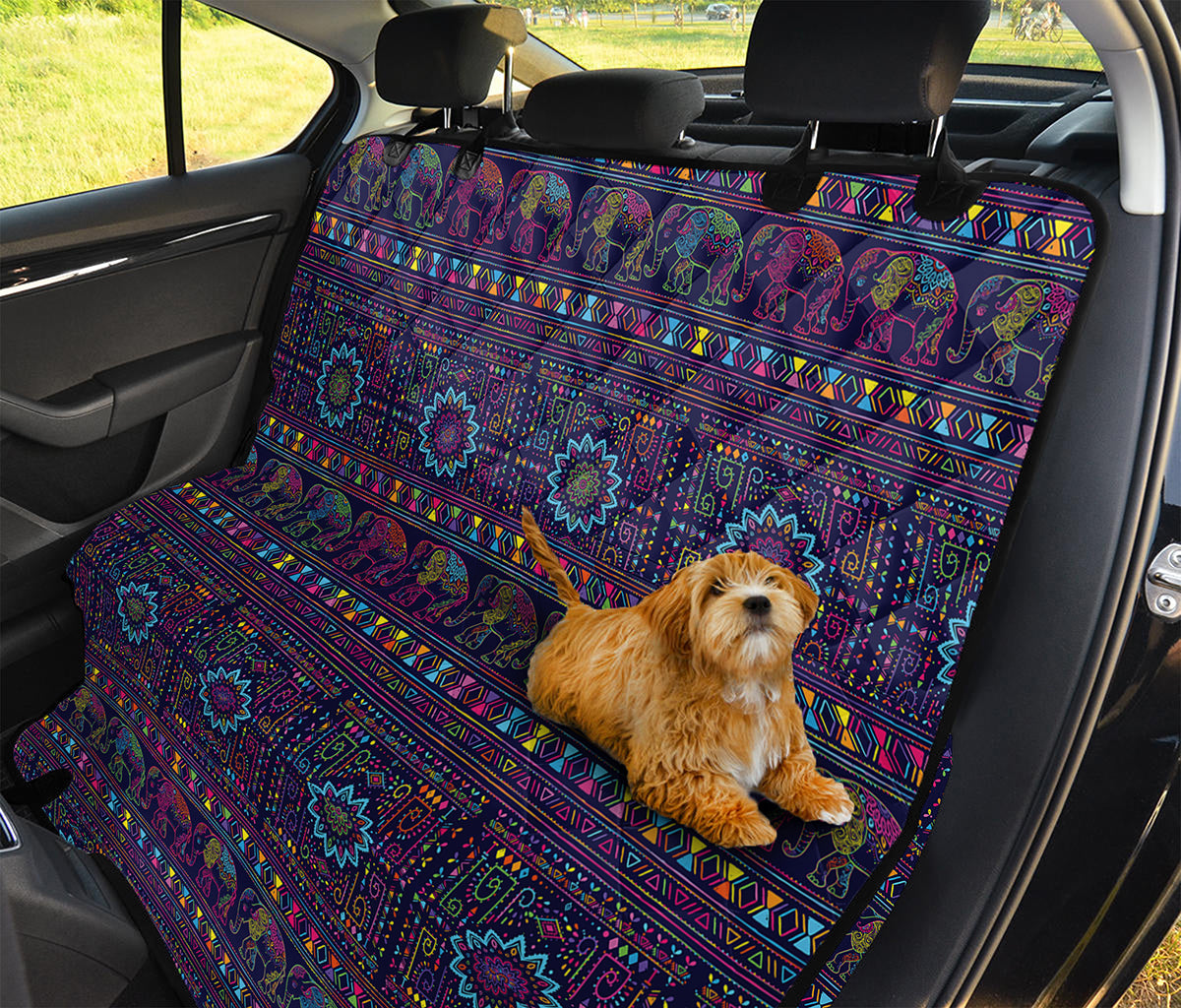Colorful Indian Elephant Pattern Print Pet Car Back Seat Cover