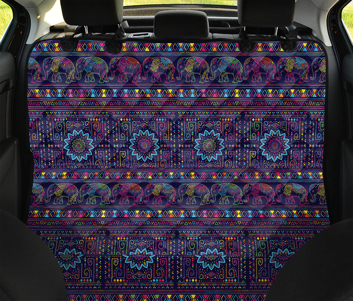 Colorful Indian Elephant Pattern Print Pet Car Back Seat Cover