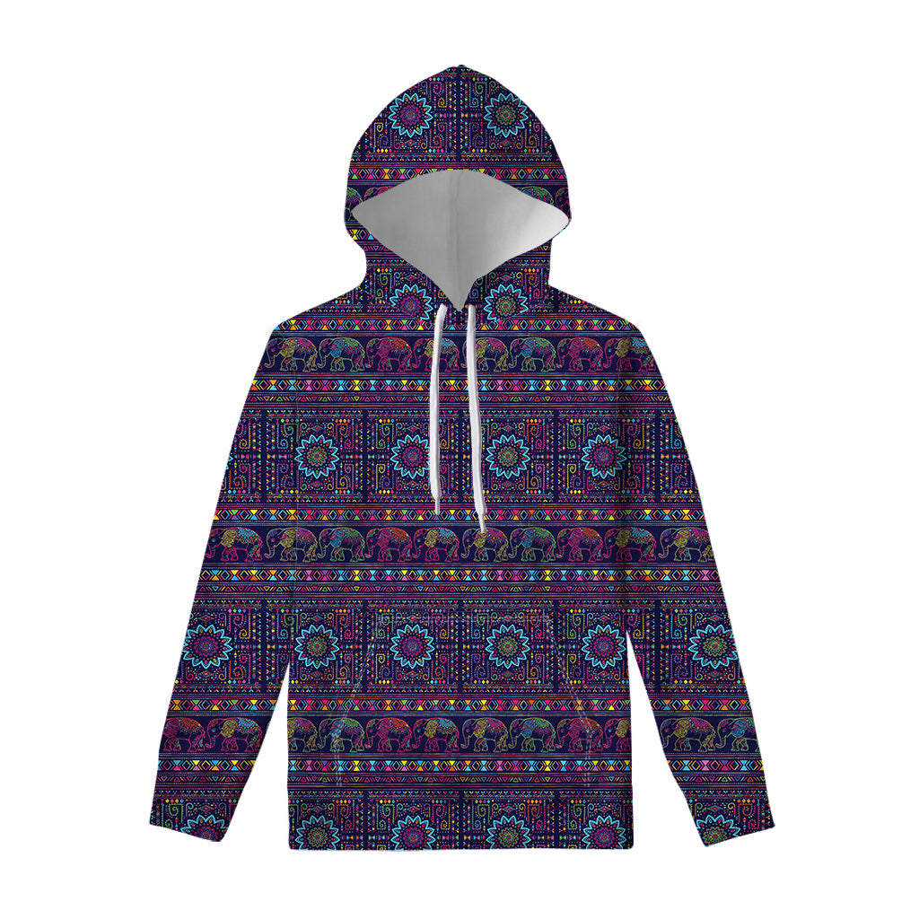 Colorful Indian Elephant Pattern Print Pullover Hoodie