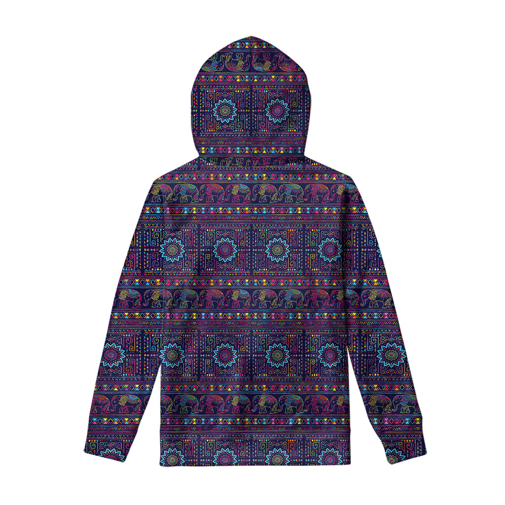 Colorful Indian Elephant Pattern Print Pullover Hoodie